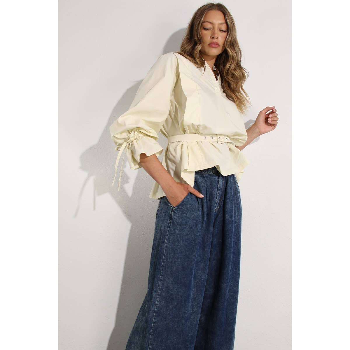 The Cassie Pleated In Back Cotton Blouse