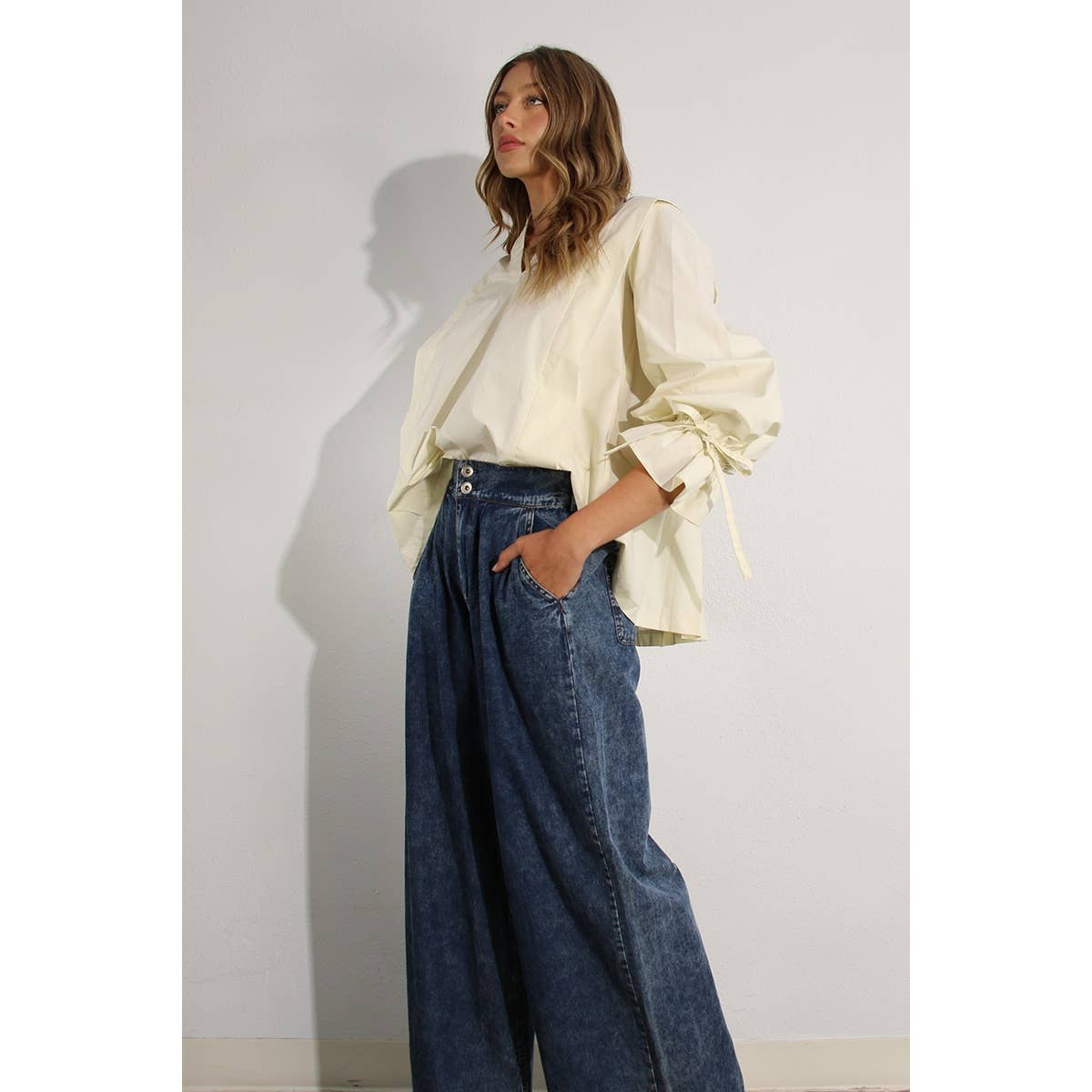 The Cassie Pleated In Back Cotton Blouse