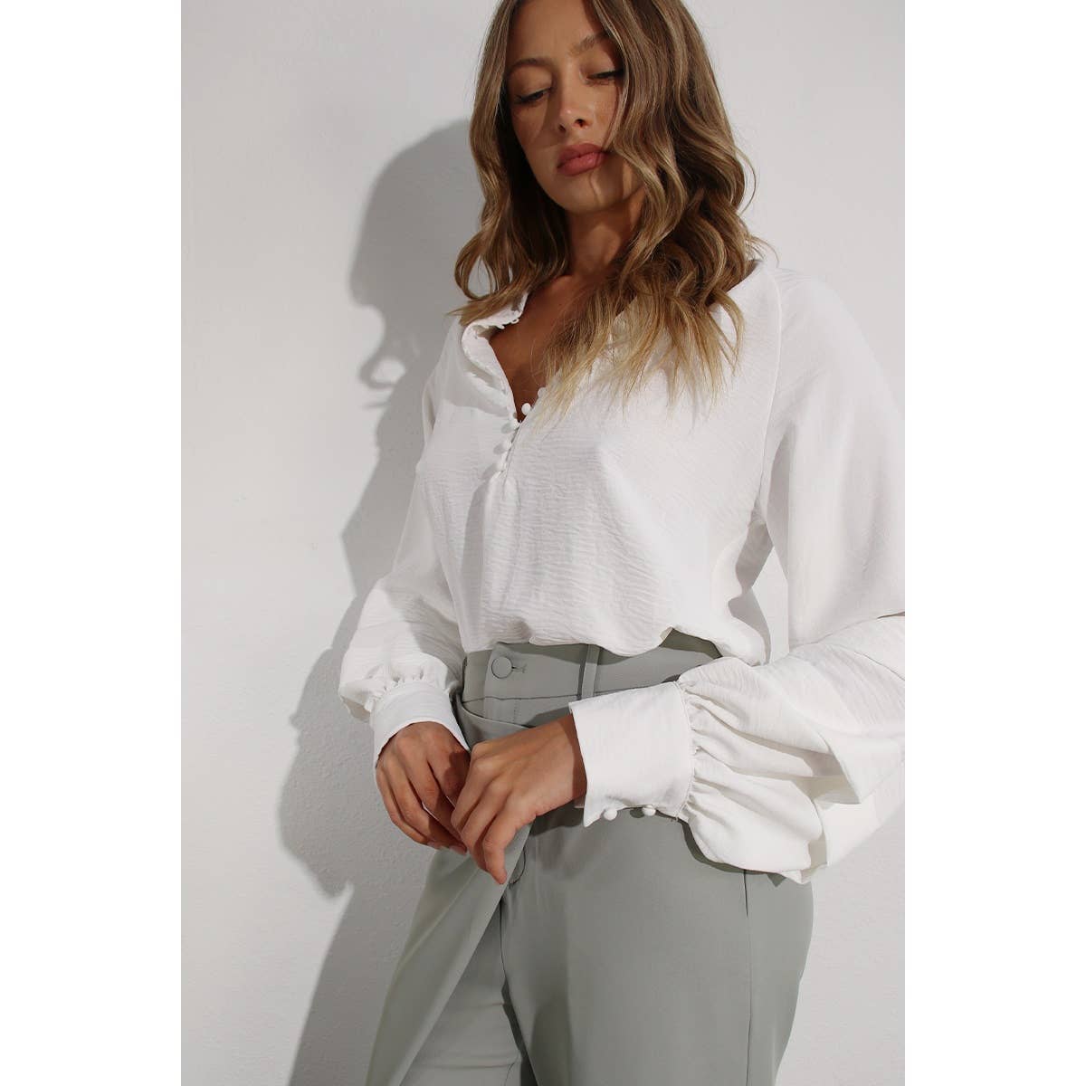 The Mila Fold Sleeve Detail Button Down Blouse
