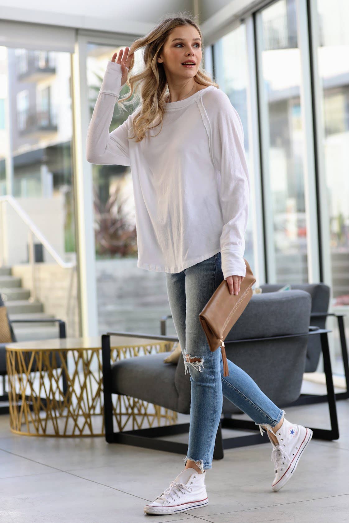The Lena -Relaxed Long Sleeve Top White