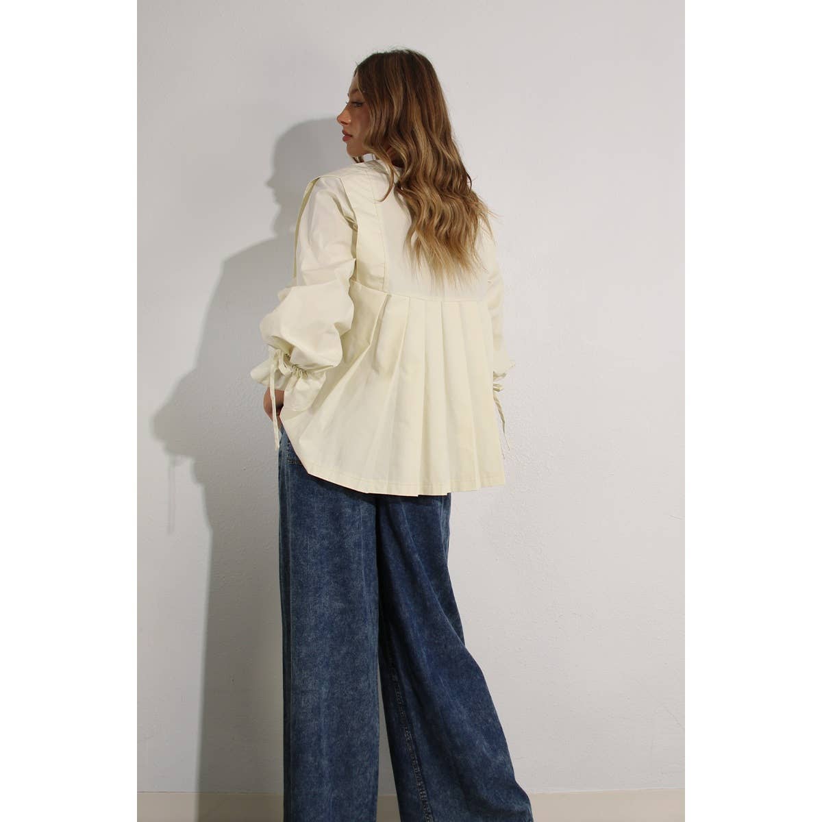 The Cassie Pleated In Back Cotton Blouse