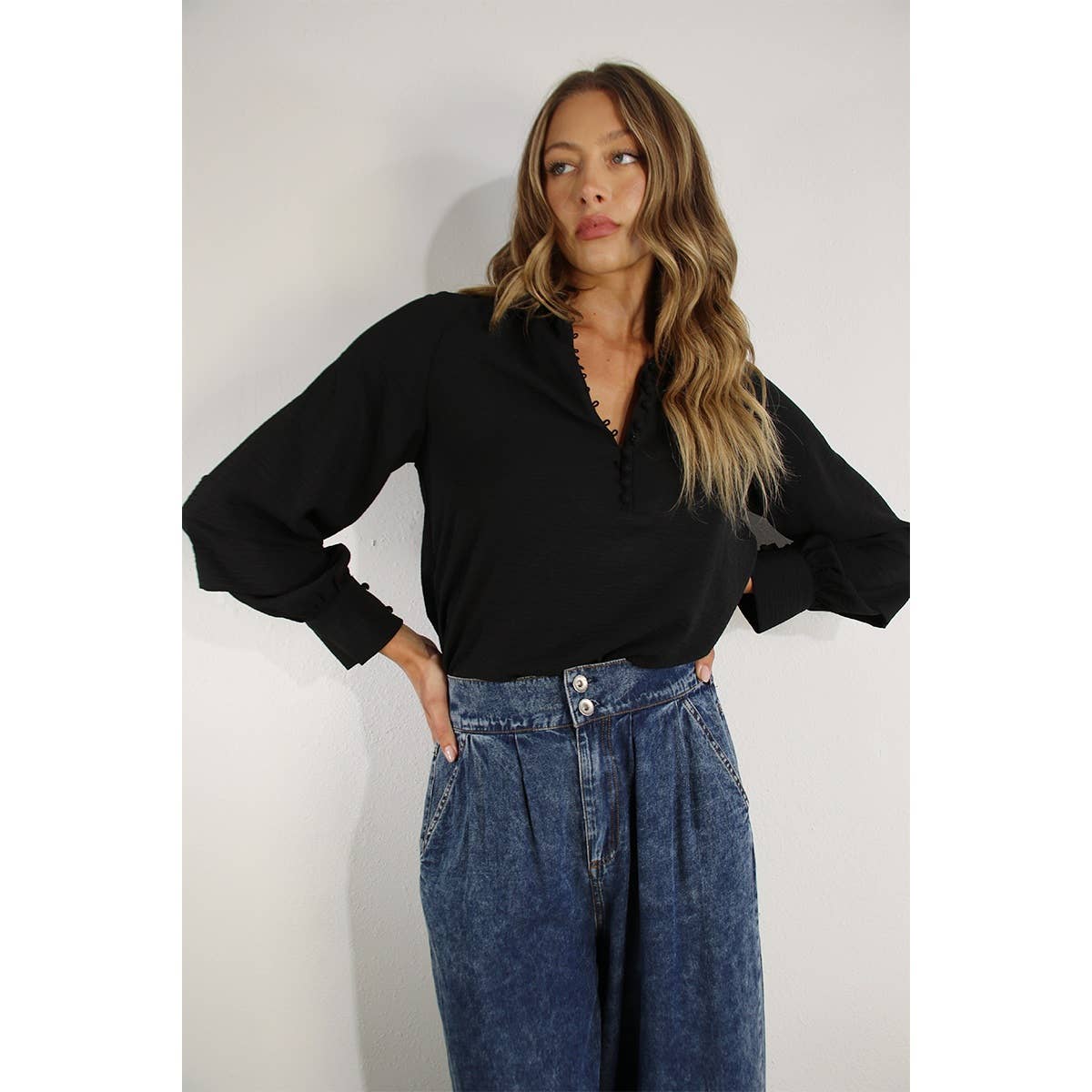 The Mila Fold Sleeve Detail Button Down Blouse