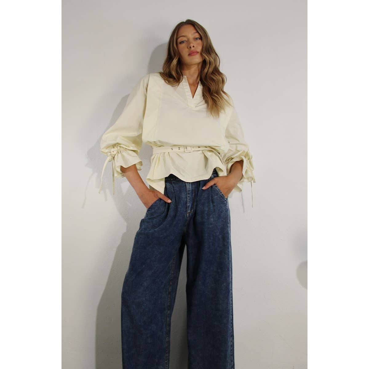 The Cassie Pleated In Back Cotton Blouse
