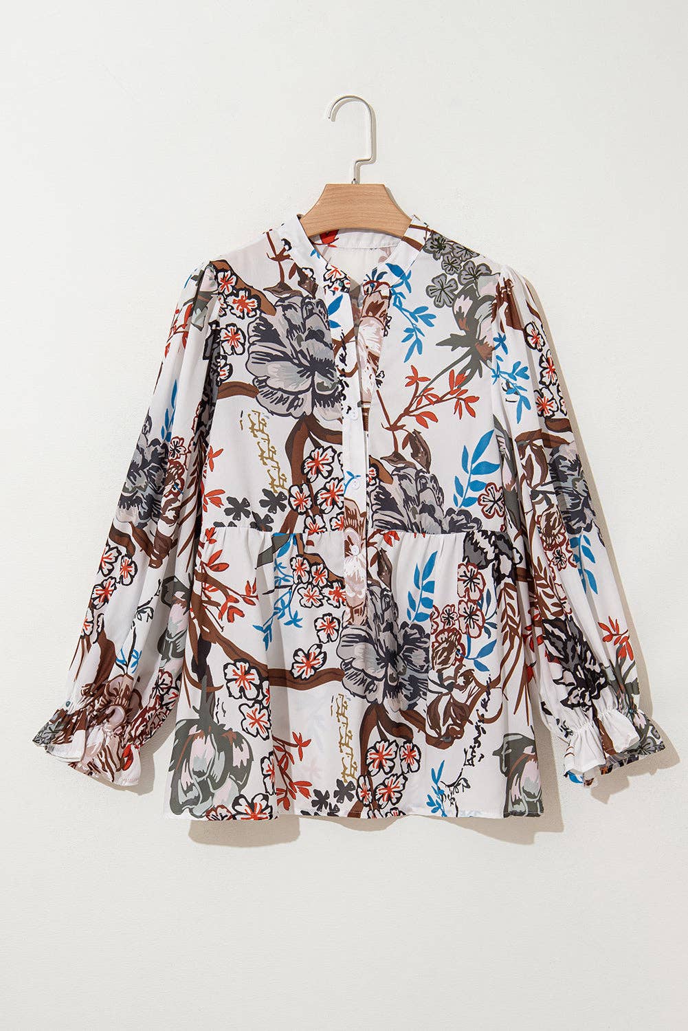 The Emily Boho Botanical Balloon Sleeve Blouse