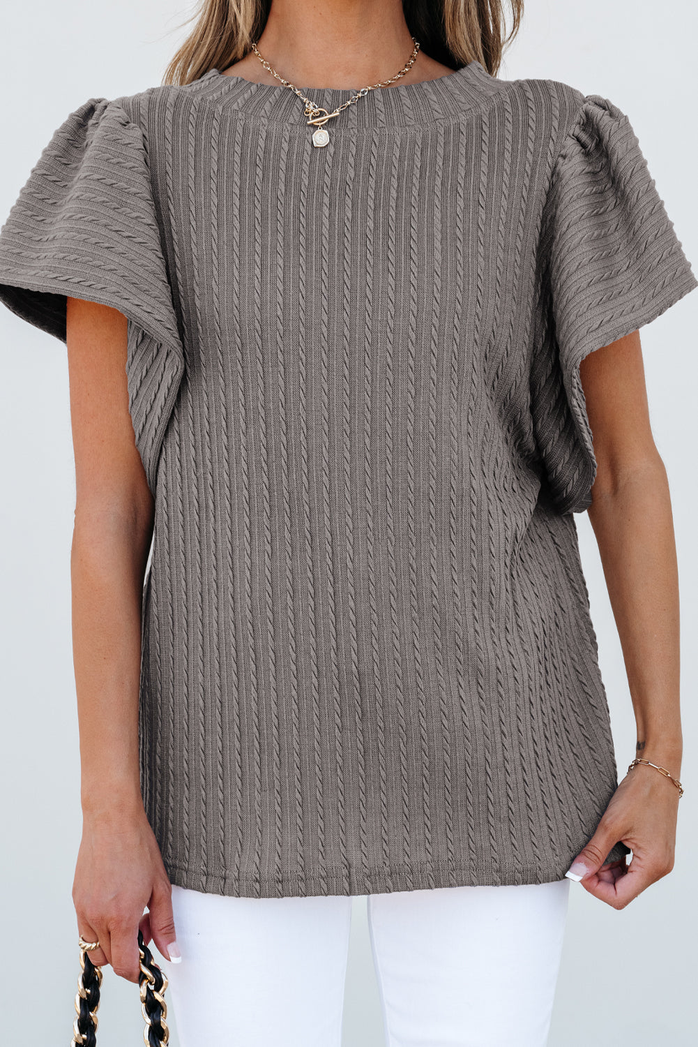 The Brynn Textured Flutter Sleeve Top