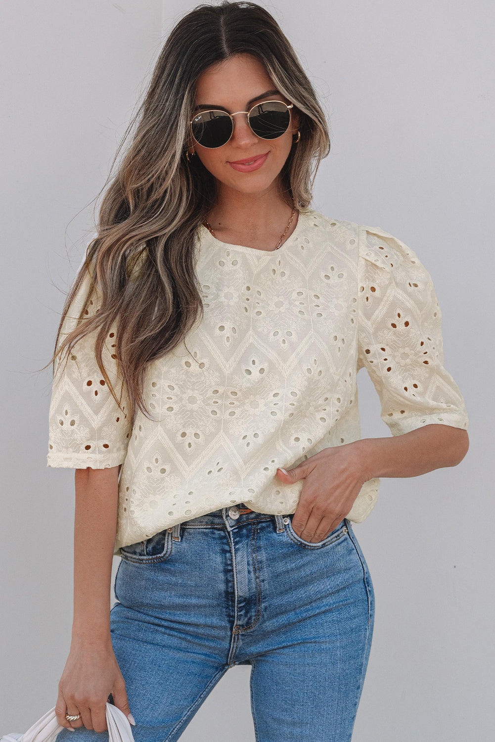 Sold Out-The Francis Eyelet Embroidered Casual Blouse