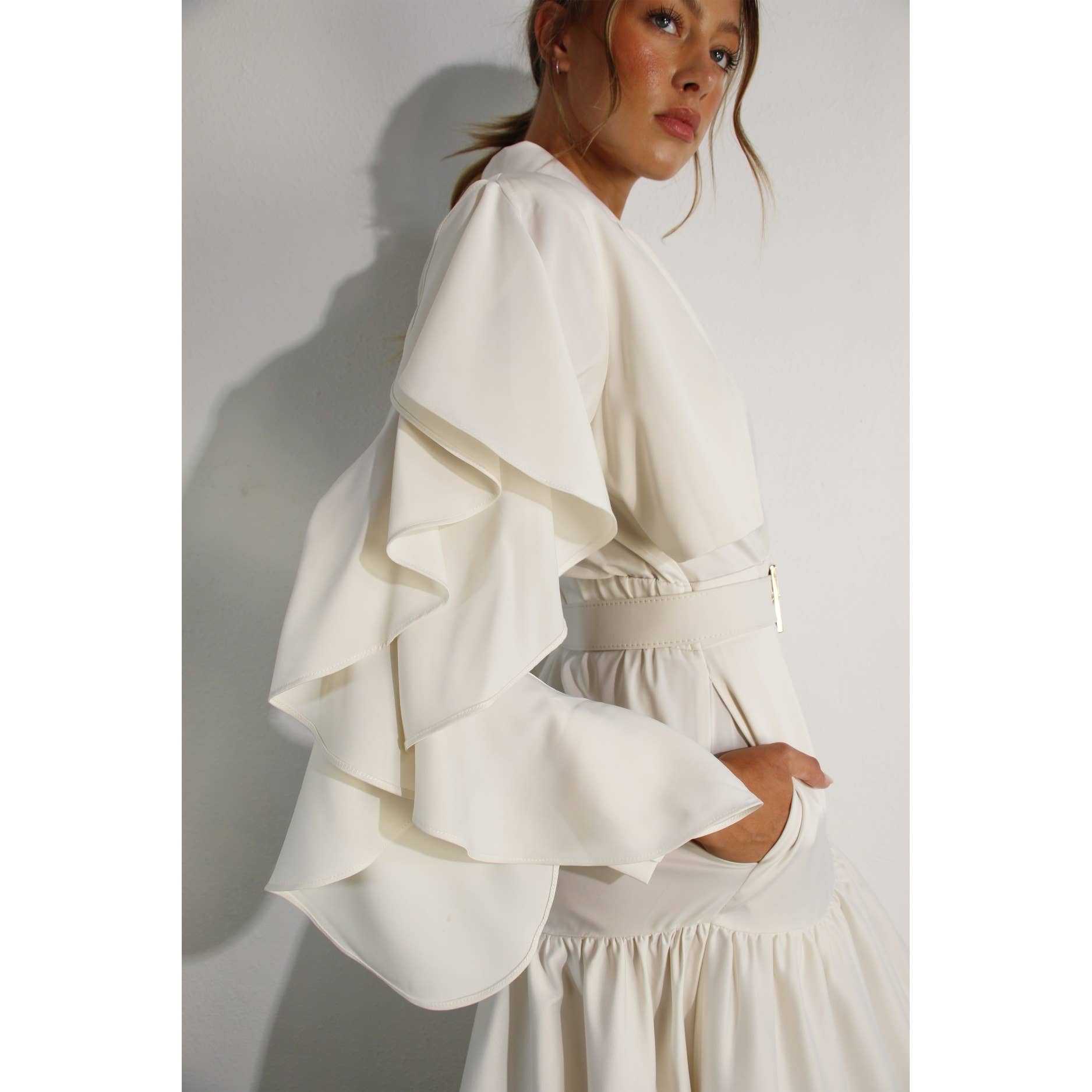 The Dylan Collared Long Ruffle Sleeve Dress