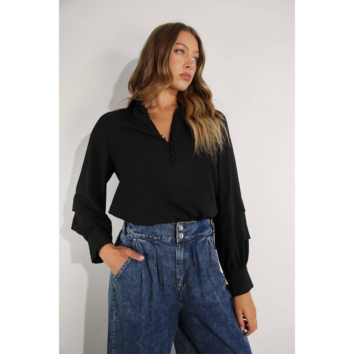 The Mila Fold Sleeve Detail Button Down Blouse