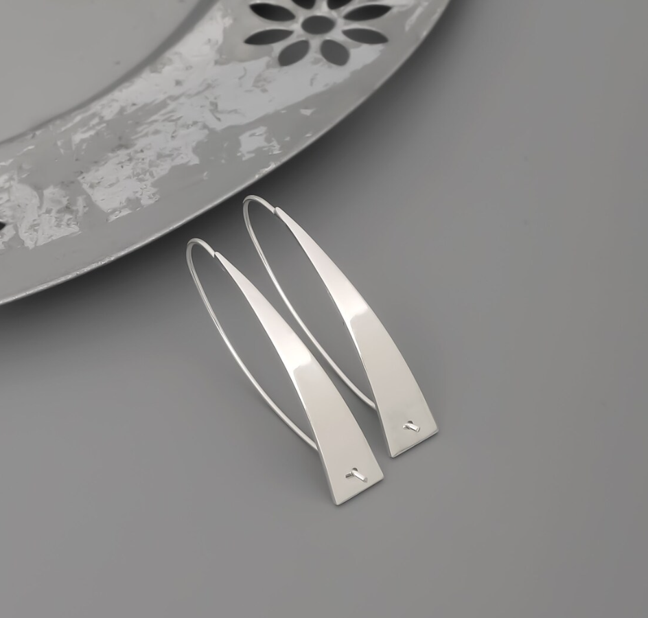 Pre-order: Solid 925 Sterling Silver Oval Long Triangle Earrings