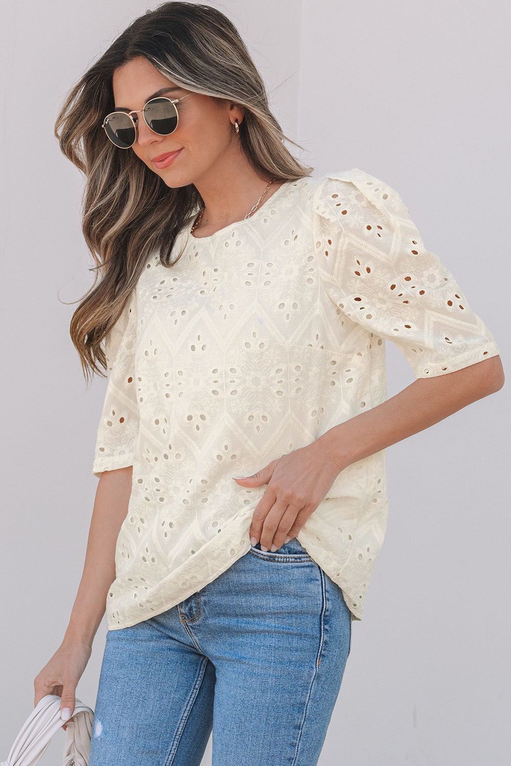 Sold Out-The Francis Eyelet Embroidered Casual Blouse
