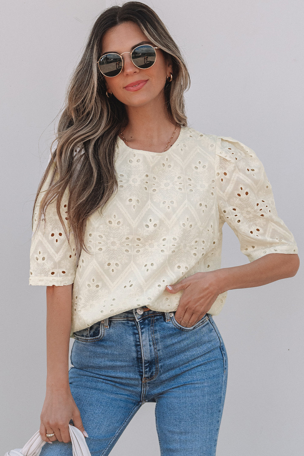 Sold Out-The Francis Eyelet Embroidered Casual Blouse