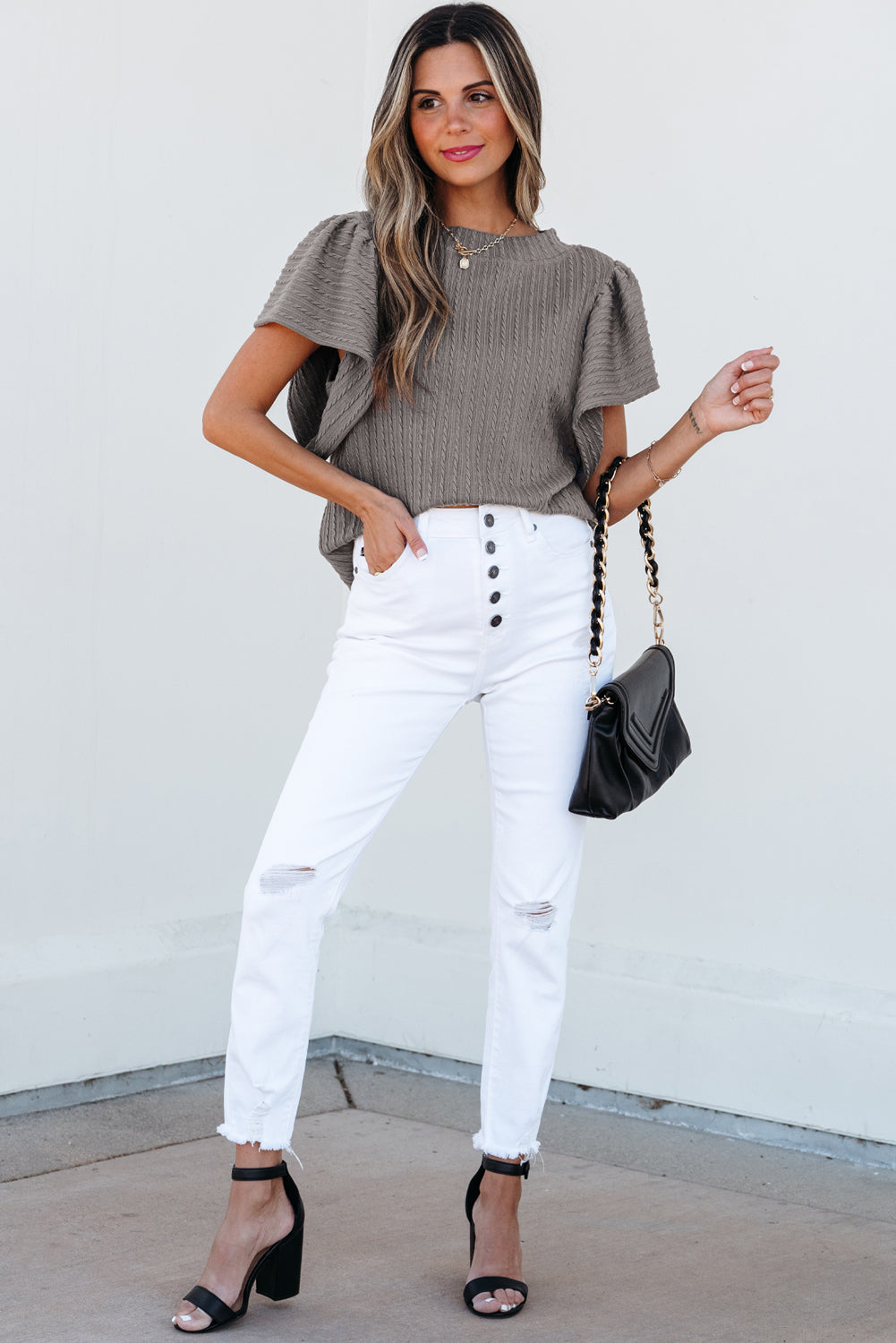 The Brynn Textured Flutter Sleeve Top