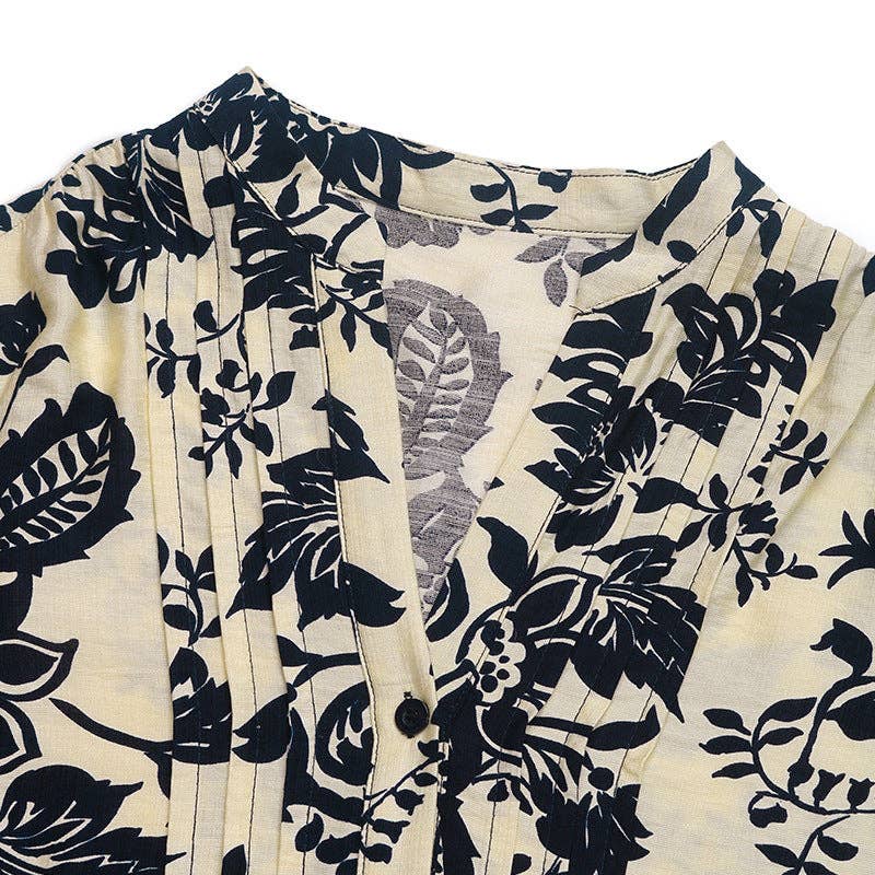 The Kimberly Navy Bloom Pintuck Blouse