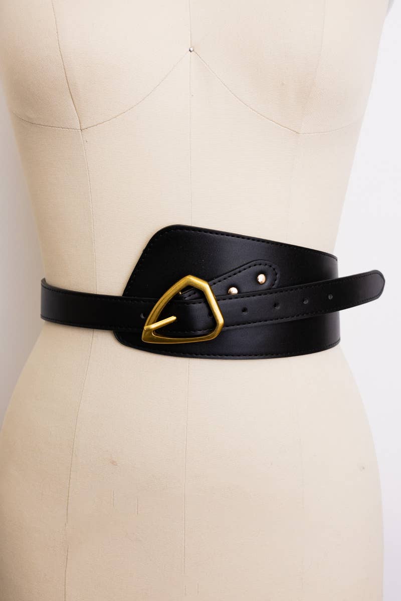 Pre-order: Asymmetrical Buckle Wide Waist Belt - Black