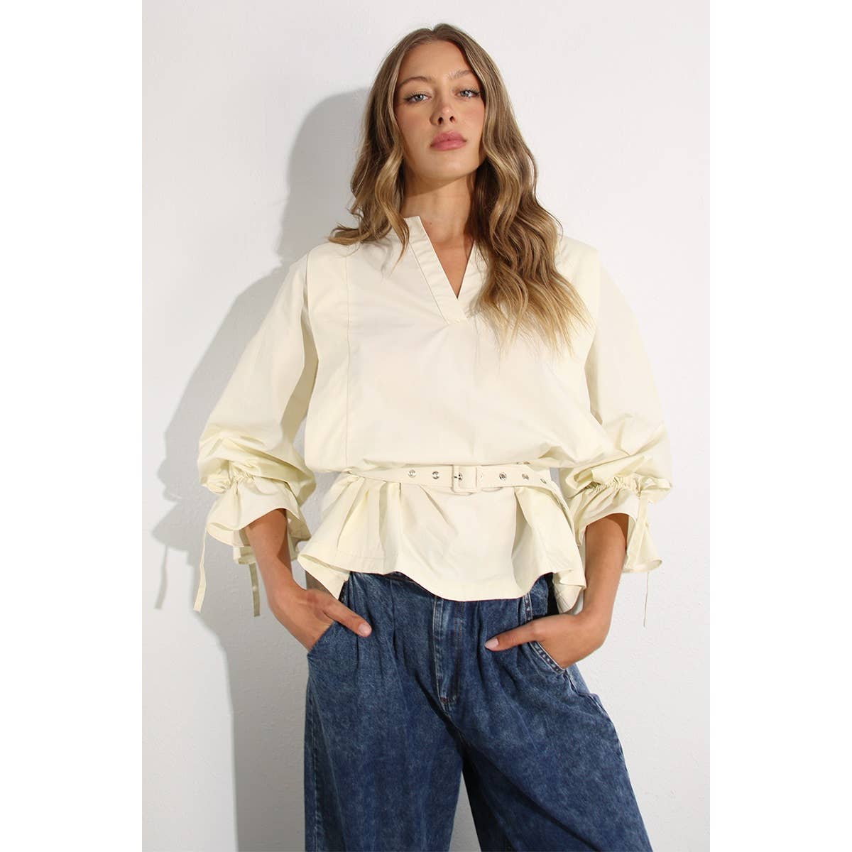 The Cassie Pleated In Back Cotton Blouse