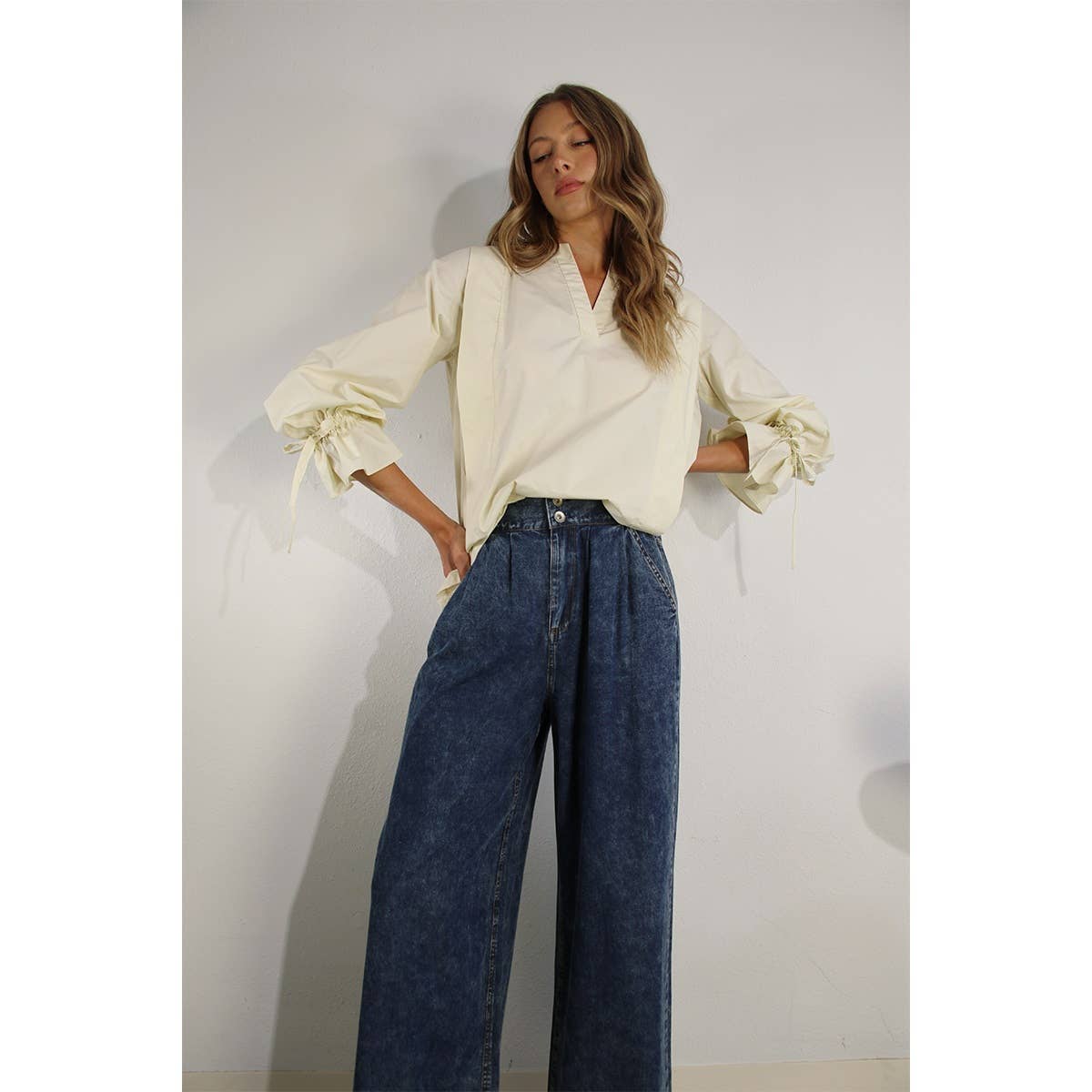 The Cassie Pleated In Back Cotton Blouse