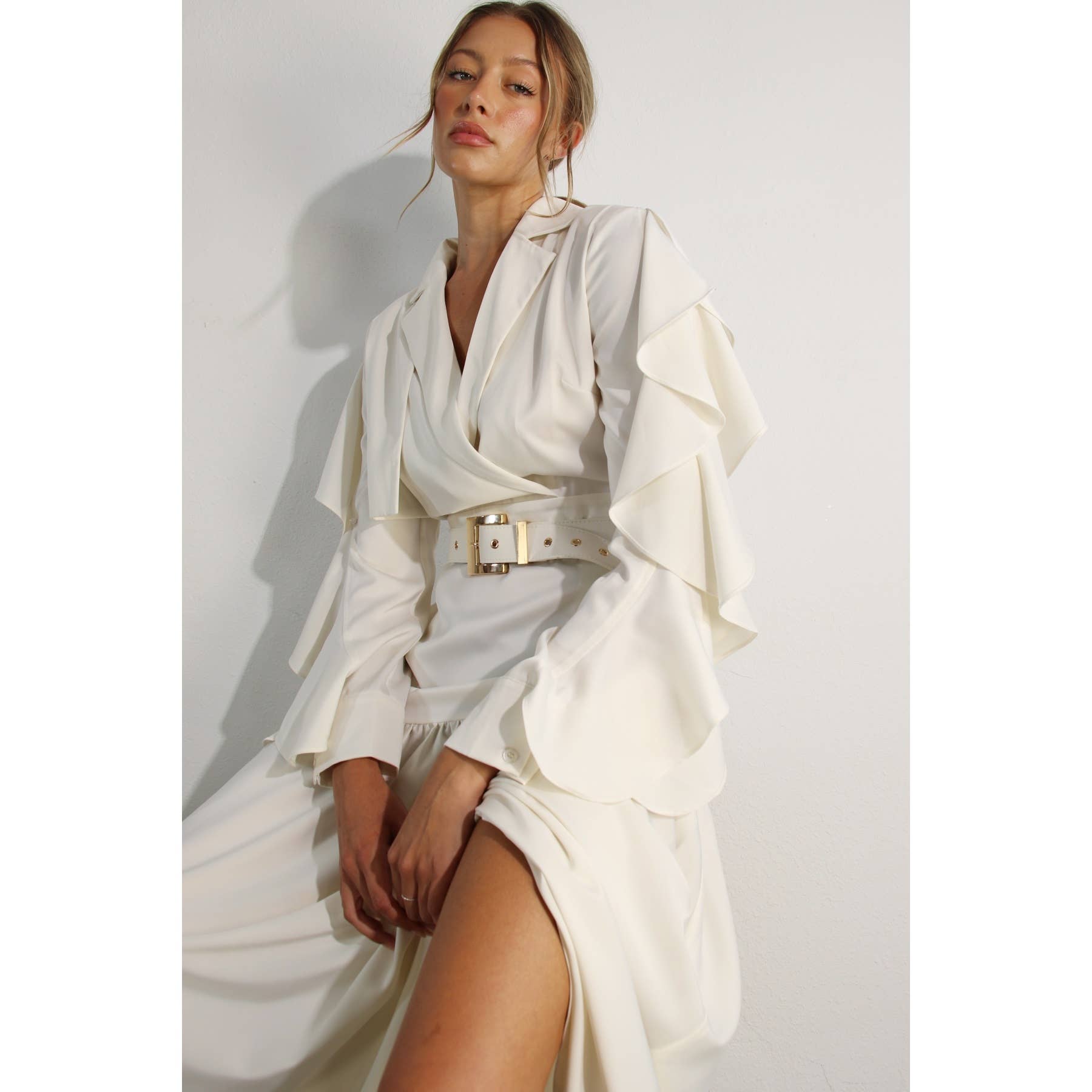 The Dylan Collared Long Ruffle Sleeve Dress