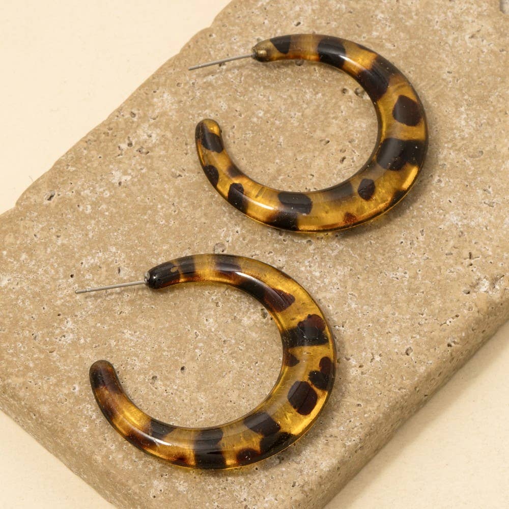 Classic Tortoise Resin Hoop Earrings- Going Fast!