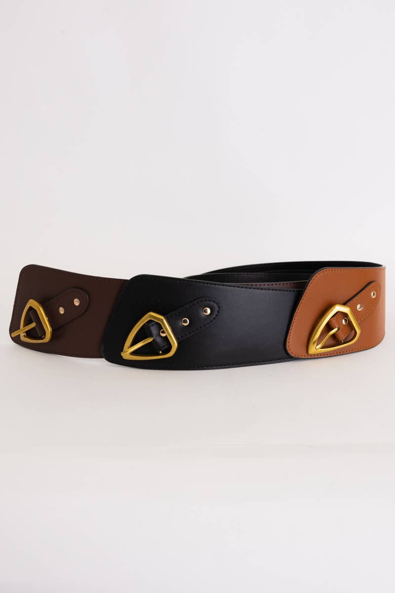 Pre-order: Asymmetrical Buckle Wide Waist Belt - Black