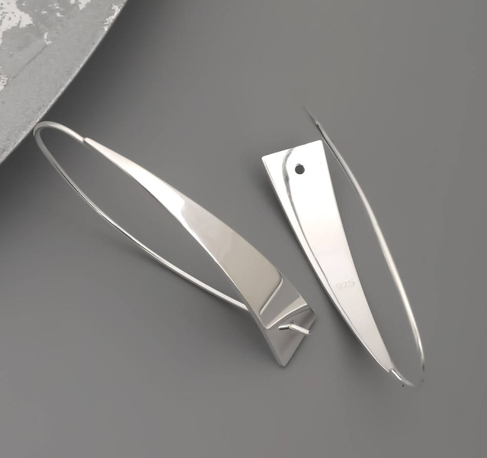 Pre-order: Solid 925 Sterling Silver Oval Long Triangle Earrings