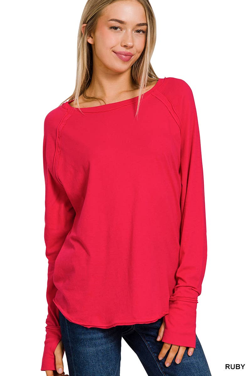 Soft lightweight long sleeve top for layering, available in multiple colors.