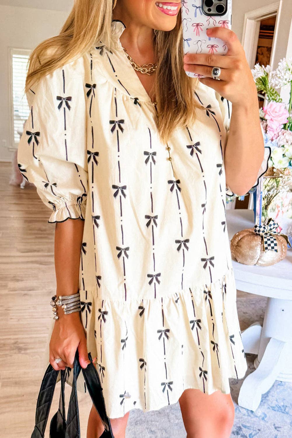 The Grace Sweet Bow Ruffle Sleeve Mini Dress