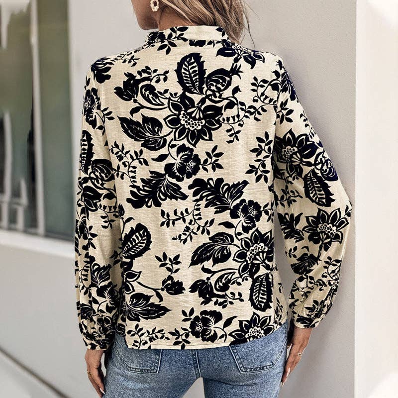 The Kimberly Navy Bloom Pintuck Blouse